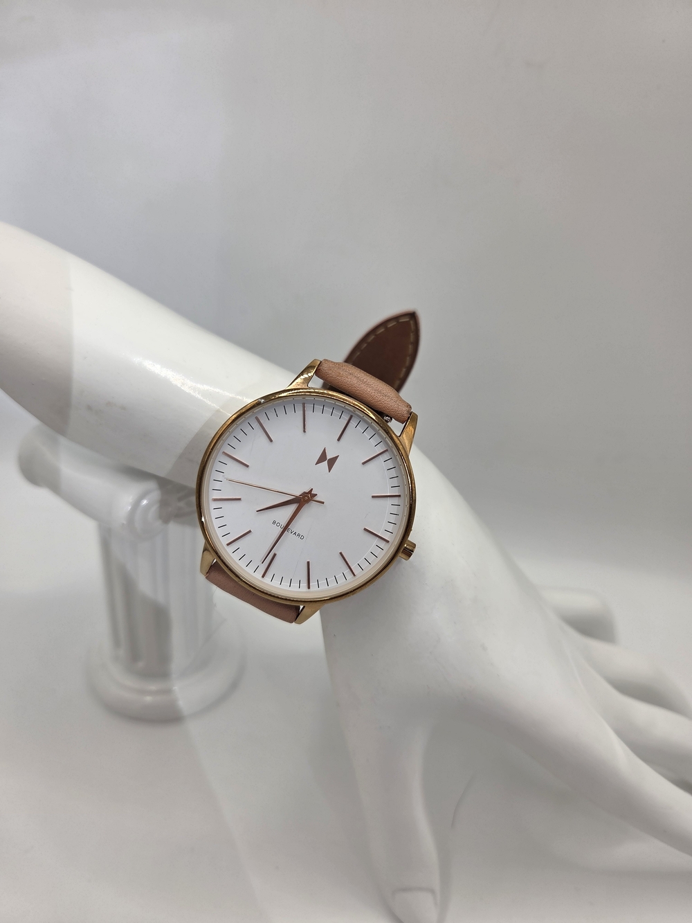 Vintage MVMT Boulevard Blush Analog Leather Watch Strap Rose Gold Buckle Watch